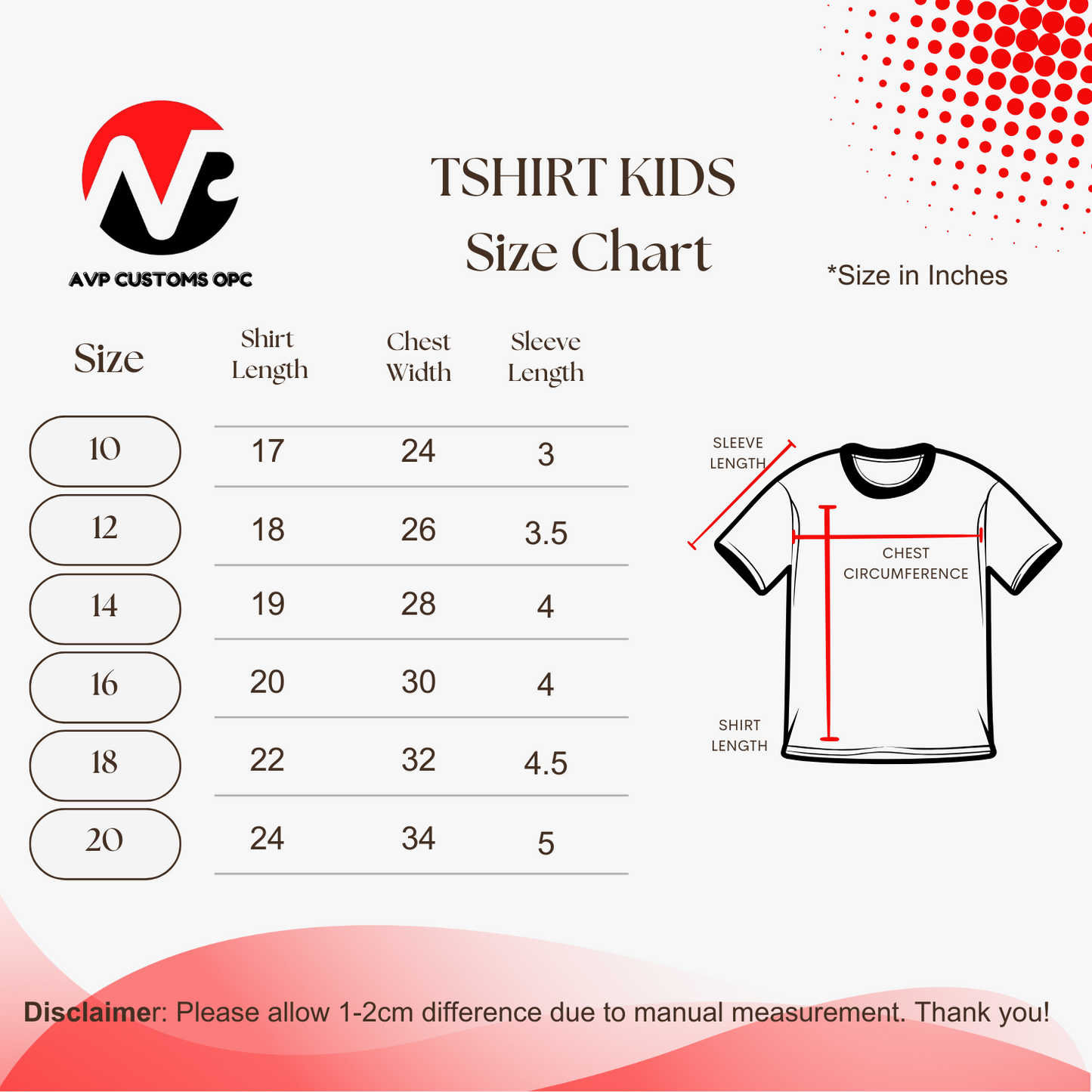 Tshirt Kids Size Chart